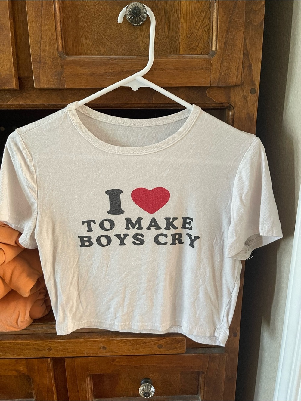 White Graphic Crop Tee - 'I ♥ To Make Boys Cry'